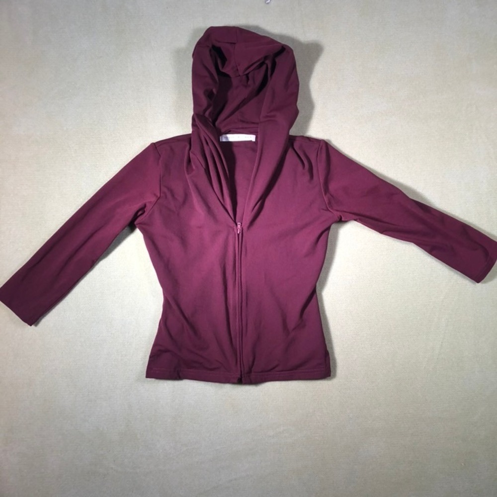 Susana Monaco Zip Hoodie Women XS Burgundy Supplex Lycra Slim Fit Made in USA